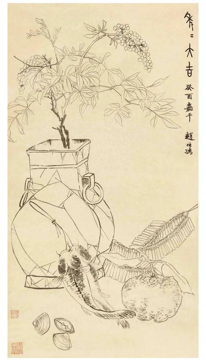 书画联盟丨陆抑非白描画稿 之 花鸟鱼虫